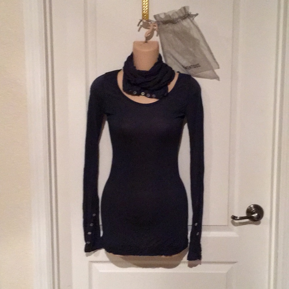 Momentous Navy Blue Shirt with Infinity Scarf